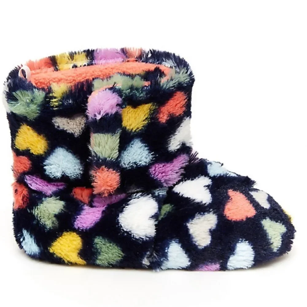 Carter’s Girls Jette Faux Fur Slippers with Heart Pattern